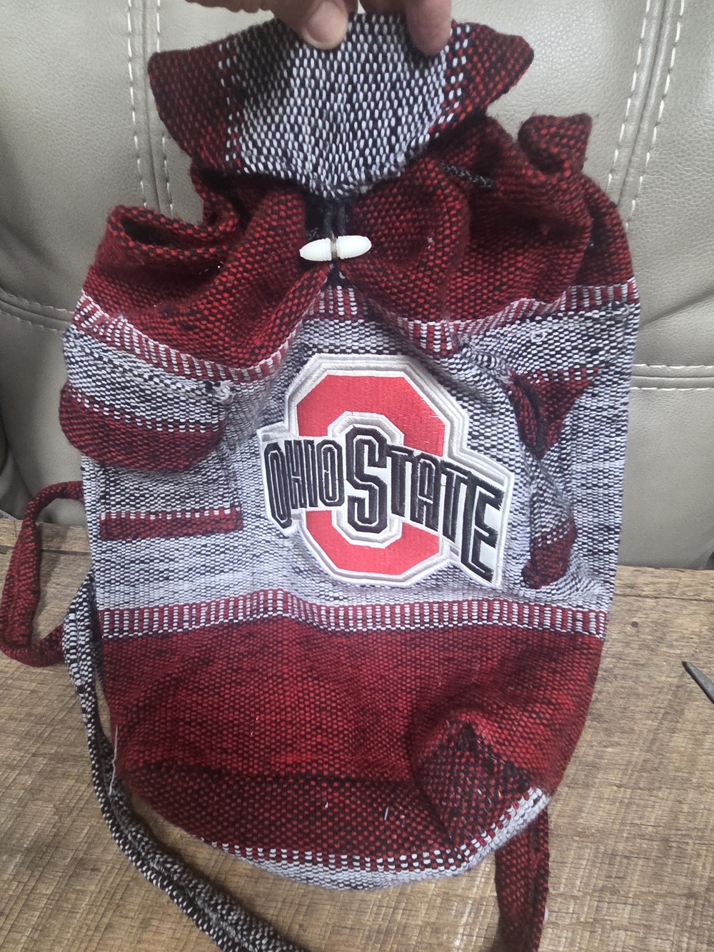 Ohio State Buckeyes NCAA Drawstring Knit Backpack Boho Woven Rucksack Bag 1M